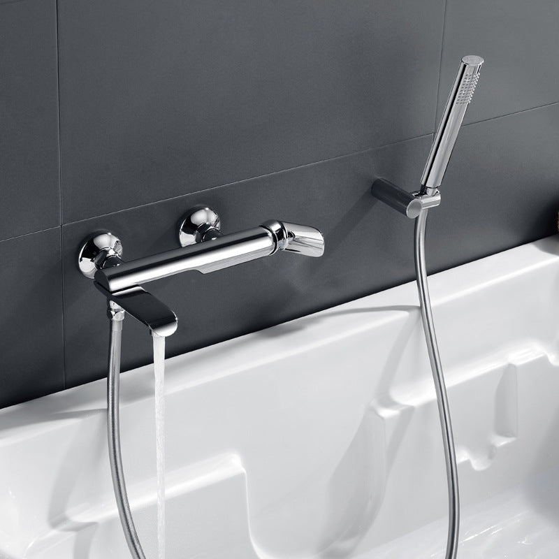 Contemporary Wall Mounted Copper Freestanding Tub Filler Single Handle Faucet Square/ Rectangle Hand Shower Included Clearhalo 'Bathroom Remodel & Bathroom Fixtures' 'Bathtub Faucets' 'bathtub_faucets' 'Home Improvement' 'home_improvement' 'home_improvement_bathtub_faucets' 6468226