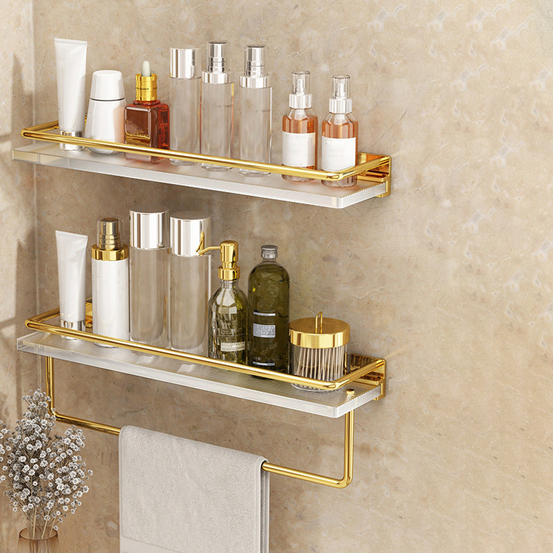Modern Silver/Gold Bathroom Hardware Set Bath Shelf Bathroom Set Gold Double Layer with Bar Square Bath Shelf (20"L) Clearhalo 'Bathroom Hardware Sets' 'Bathroom Hardware' 'Bathroom Remodel & Bathroom Fixtures' 'bathroom_hardware_sets' 'Home Improvement' 'home_improvement' 'home_improvement_bathroom_hardware_sets' 6468686