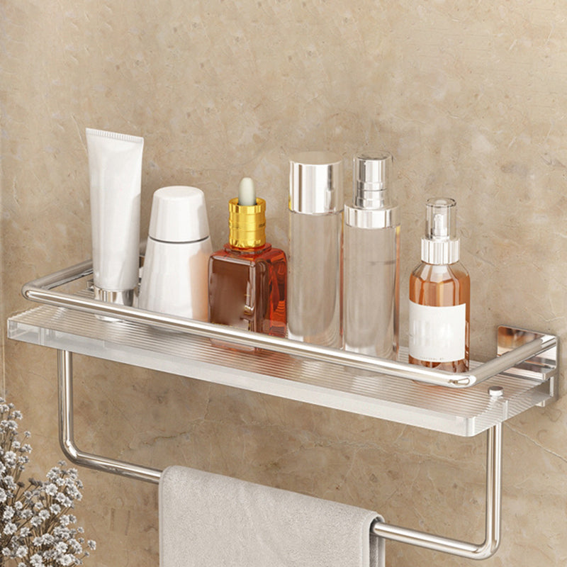 Modern Silver/Gold Bathroom Hardware Set Bath Shelf Bathroom Set Silver with Square Bath Shelf (16"L) Clearhalo 'Bathroom Hardware Sets' 'Bathroom Hardware' 'Bathroom Remodel & Bathroom Fixtures' 'bathroom_hardware_sets' 'Home Improvement' 'home_improvement' 'home_improvement_bathroom_hardware_sets' 6468704