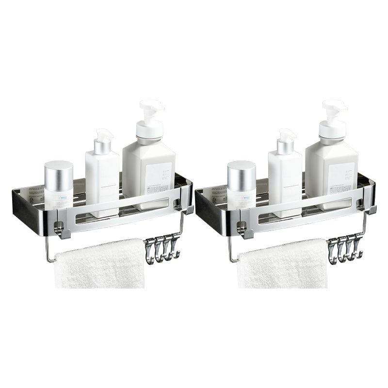 Modern Bathroom Hardware Set Silver Bath Shelf Bath Hardware Set 12"L x 5"W x 6"H 2 Piece Set Rectangle Clearhalo 'Bathroom Hardware Sets' 'Bathroom Hardware' 'Bathroom Remodel & Bathroom Fixtures' 'bathroom_hardware_sets' 'Home Improvement' 'home_improvement' 'home_improvement_bathroom_hardware_sets' 6468782