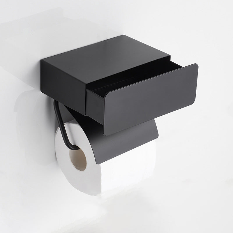 2 Piece Stainless Steel Classic Bathroom Accessory Set Black & Chrome Paper Holder Matte Black 1 Piece Clearhalo 'Bathroom Hardware Sets' 'Bathroom Hardware' 'Bathroom Remodel & Bathroom Fixtures' 'bathroom_hardware_sets' 'Home Improvement' 'home_improvement' 'home_improvement_bathroom_hardware_sets' 6468812