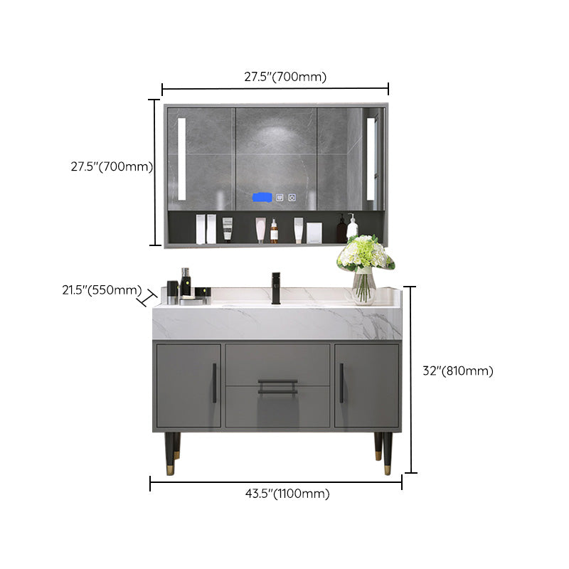 Mirror Bath Vanity Set Grey Metal Frame 2 Doors Rectangle Vanity with Drawers Clearhalo 'Bathroom Remodel & Bathroom Fixtures' 'Bathroom Vanities' 'bathroom_vanities' 'Home Improvement' 'home_improvement' 'home_improvement_bathroom_vanities' 6470185