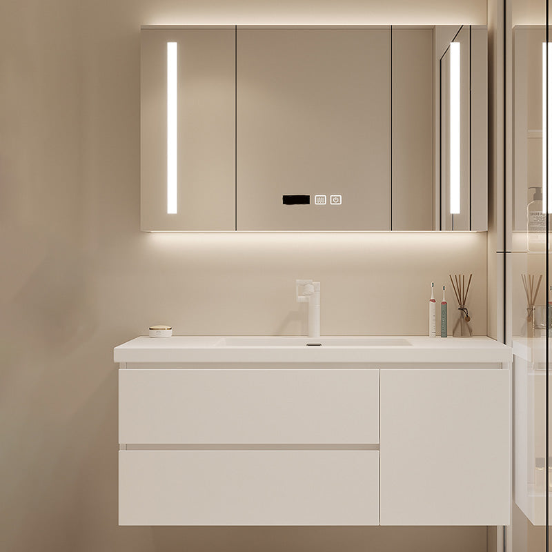 Drawers Vanity Set White Wood Rectangle Single Sink Wall Mount Bath Vanity with Mirror Clearhalo 'Bathroom Remodel & Bathroom Fixtures' 'Bathroom Vanities' 'bathroom_vanities' 'Home Improvement' 'home_improvement' 'home_improvement_bathroom_vanities' 6470297