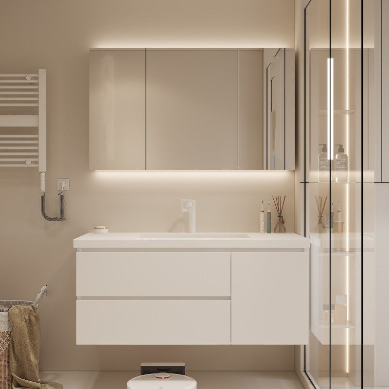 Drawers Vanity Set White Wood Rectangle Single Sink Wall Mount Bath Vanity with Mirror Vanity & Faucet & Mirror Cabinet Clearhalo 'Bathroom Remodel & Bathroom Fixtures' 'Bathroom Vanities' 'bathroom_vanities' 'Home Improvement' 'home_improvement' 'home_improvement_bathroom_vanities' 6470298