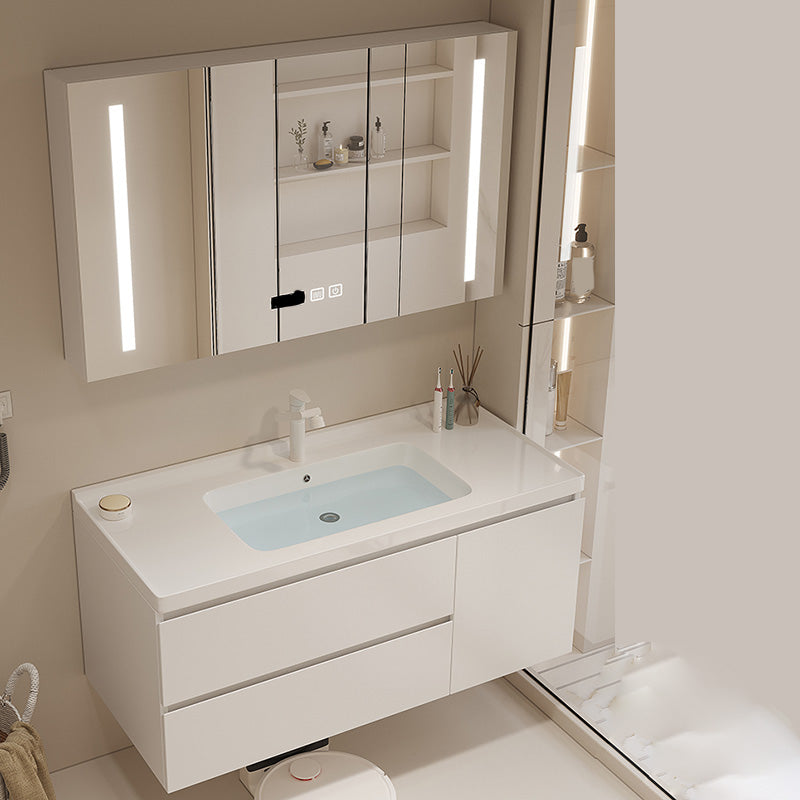 Drawers Vanity Set White Wood Rectangle Single Sink Wall Mount Bath Vanity with Mirror Clearhalo 'Bathroom Remodel & Bathroom Fixtures' 'Bathroom Vanities' 'bathroom_vanities' 'Home Improvement' 'home_improvement' 'home_improvement_bathroom_vanities' 6470299