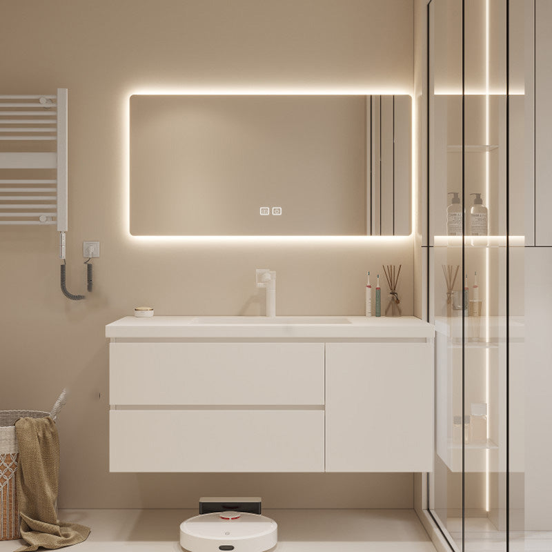 Drawers Vanity Set White Wood Rectangle Single Sink Wall Mount Bath Vanity with Mirror Vanity & Faucet & Smart Mirror Clearhalo 'Bathroom Remodel & Bathroom Fixtures' 'Bathroom Vanities' 'bathroom_vanities' 'Home Improvement' 'home_improvement' 'home_improvement_bathroom_vanities' 6470300