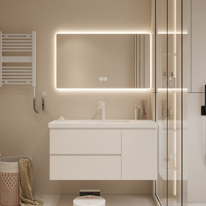 Drawers Vanity Set White Wood Rectangle Single Sink Wall Mount Bath Vanity with Mirror Vanity & Faucet & Smart Mirror Clearhalo 'Bathroom Remodel & Bathroom Fixtures' 'Bathroom Vanities' 'bathroom_vanities' 'Home Improvement' 'home_improvement' 'home_improvement_bathroom_vanities' 6470303