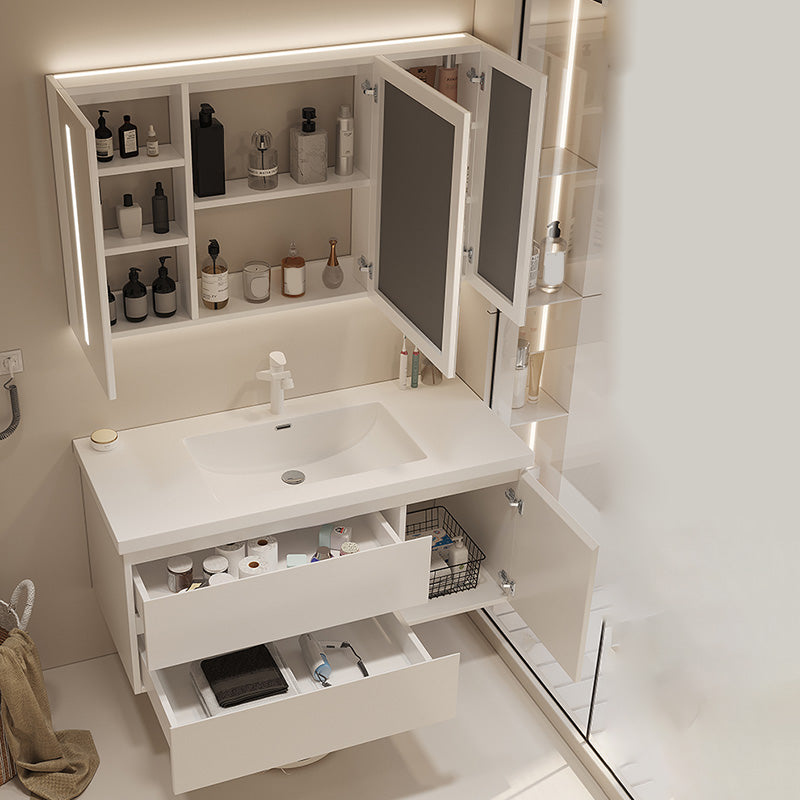 Drawers Vanity Set White Wood Rectangle Single Sink Wall Mount Bath Vanity with Mirror Clearhalo 'Bathroom Remodel & Bathroom Fixtures' 'Bathroom Vanities' 'bathroom_vanities' 'Home Improvement' 'home_improvement' 'home_improvement_bathroom_vanities' 6470304