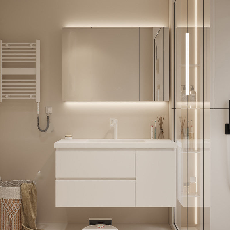 Drawers Vanity Set White Wood Rectangle Single Sink Wall Mount Bath Vanity with Mirror Vanity & Faucet & Mirror Cabinet Clearhalo 'Bathroom Remodel & Bathroom Fixtures' 'Bathroom Vanities' 'bathroom_vanities' 'Home Improvement' 'home_improvement' 'home_improvement_bathroom_vanities' 6470306