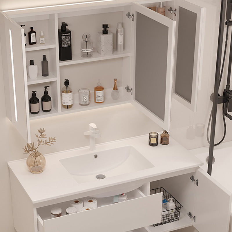 Drawers Vanity Set White Wood Rectangle Single Sink Wall Mount Bath Vanity with Mirror Clearhalo 'Bathroom Remodel & Bathroom Fixtures' 'Bathroom Vanities' 'bathroom_vanities' 'Home Improvement' 'home_improvement' 'home_improvement_bathroom_vanities' 6470309