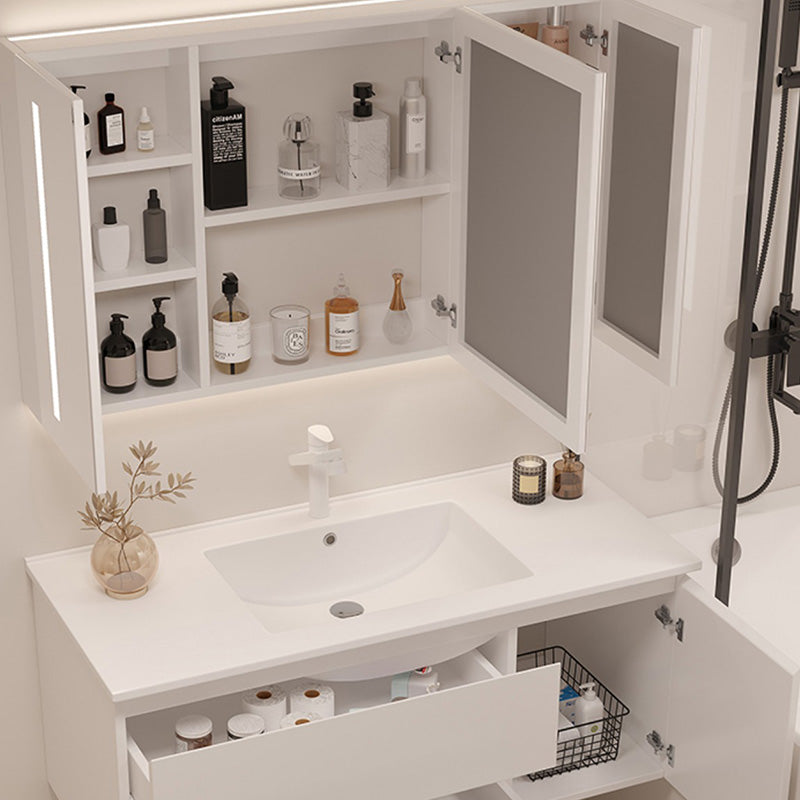 Drawers Vanity Set White Wood Rectangle Single Sink Wall Mount Bath Vanity with Mirror Clearhalo 'Bathroom Remodel & Bathroom Fixtures' 'Bathroom Vanities' 'bathroom_vanities' 'Home Improvement' 'home_improvement' 'home_improvement_bathroom_vanities' 6470309