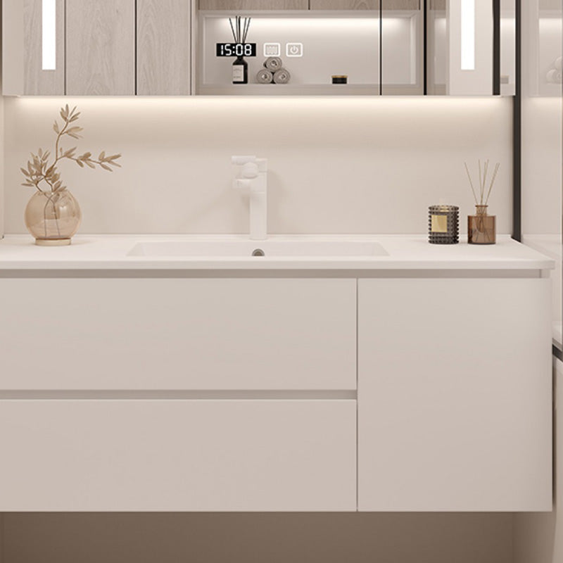 Drawers Vanity Set White Wood Rectangle Single Sink Wall Mount Bath Vanity with Mirror Clearhalo 'Bathroom Remodel & Bathroom Fixtures' 'Bathroom Vanities' 'bathroom_vanities' 'Home Improvement' 'home_improvement' 'home_improvement_bathroom_vanities' 6470312