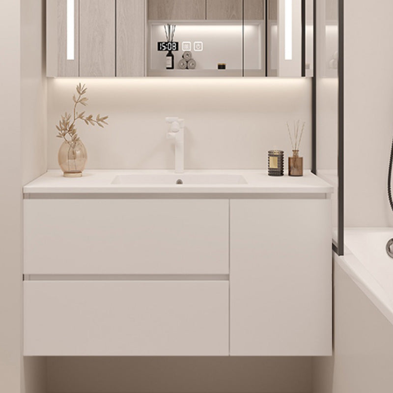 Drawers Vanity Set White Wood Rectangle Single Sink Wall Mount Bath Vanity with Mirror Clearhalo 'Bathroom Remodel & Bathroom Fixtures' 'Bathroom Vanities' 'bathroom_vanities' 'Home Improvement' 'home_improvement' 'home_improvement_bathroom_vanities' 6470314