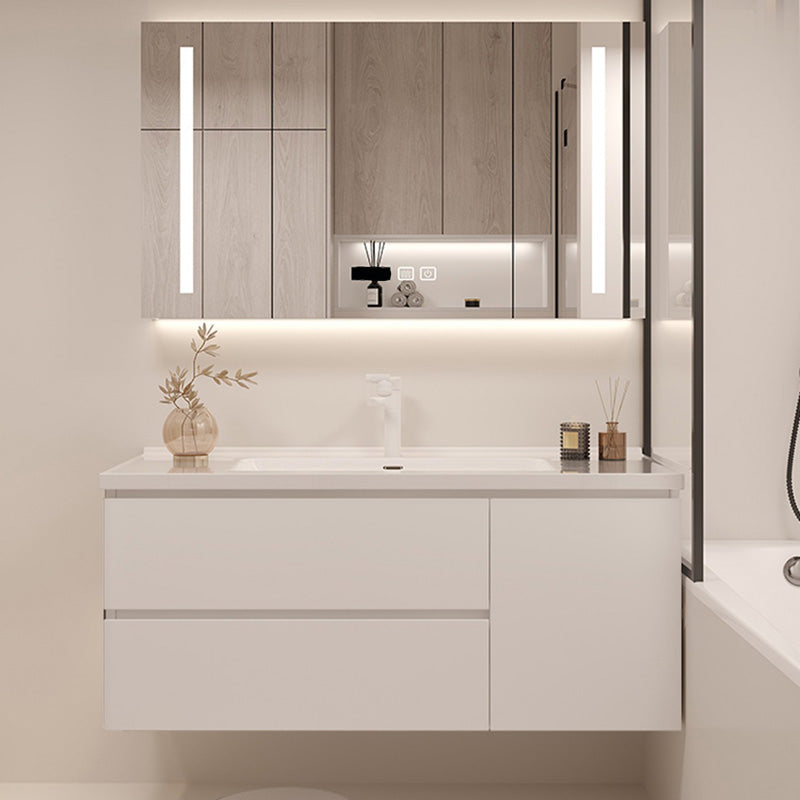 Drawers Vanity Set White Wood Rectangle Single Sink Wall Mount Bath Vanity with Mirror Clearhalo 'Bathroom Remodel & Bathroom Fixtures' 'Bathroom Vanities' 'bathroom_vanities' 'Home Improvement' 'home_improvement' 'home_improvement_bathroom_vanities' 6470315