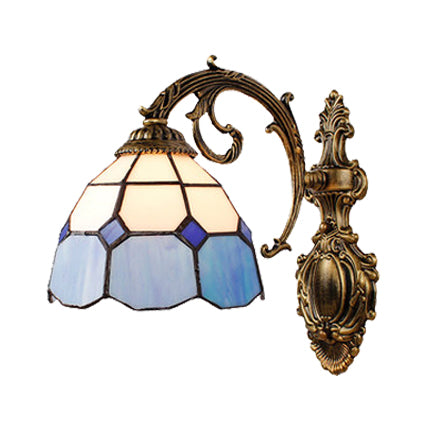 Blue Glass Bowl Wall Lighting Baroque Style 1 Light Indoor Wall Sconce Light for Corridor Blue Down Clearhalo 'Industrial' 'Middle century wall lights' 'Tiffany wall lights' 'Tiffany' 'Wall Lamps & Sconces' 'Wall Lights' Lighting' 64748
