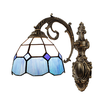 Blue Glass Bowl Wall Lighting Baroque Style 1 Light Indoor Wall Sconce Light for Corridor Clearhalo 'Industrial' 'Middle century wall lights' 'Tiffany wall lights' 'Tiffany' 'Wall Lamps & Sconces' 'Wall Lights' Lighting' 64749