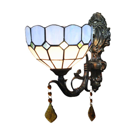 Blue Glass Bowl Wall Lighting Baroque Style 1 Light Indoor Wall Sconce Light for Corridor Blue Up Clearhalo 'Industrial' 'Middle century wall lights' 'Tiffany wall lights' 'Tiffany' 'Wall Lamps & Sconces' 'Wall Lights' Lighting' 64751