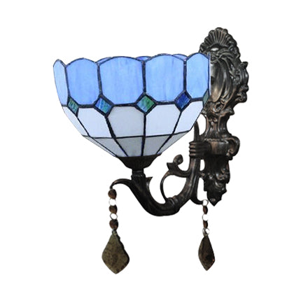 Blue Glass Bowl Wall Lighting Baroque Style 1 Light Indoor Wall Sconce Light for Corridor Clearhalo 'Industrial' 'Middle century wall lights' 'Tiffany wall lights' 'Tiffany' 'Wall Lamps & Sconces' 'Wall Lights' Lighting' 64752