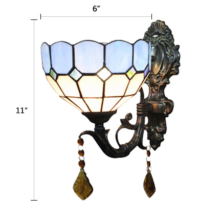 Blue Glass Bowl Wall Lighting Baroque Style 1 Light Indoor Wall Sconce Light for Corridor Clearhalo 'Industrial' 'Middle century wall lights' 'Tiffany wall lights' 'Tiffany' 'Wall Lamps & Sconces' 'Wall Lights' Lighting' 64753
