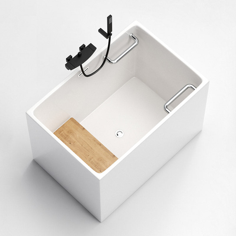 Modern Rectangle White Acrylic Bathtub Back to Wall with Drain Bath Tub and Overflow Hole White Tub with Wall Mounted Faucets Clearhalo 'Bathroom Remodel & Bathroom Fixtures' 'Bathtubs' 'Home Improvement' 'home_improvement' 'home_improvement_bathtubs' 'Showers & Bathtubs' 6482859