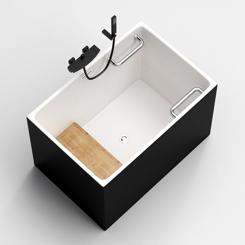 Modern Rectangle White Acrylic Bathtub Back to Wall with Drain Bath Tub and Overflow Hole Black White Tub with Wall Mounted Faucets Clearhalo 'Bathroom Remodel & Bathroom Fixtures' 'Bathtubs' 'Home Improvement' 'home_improvement' 'home_improvement_bathtubs' 'Showers & Bathtubs' 6482861