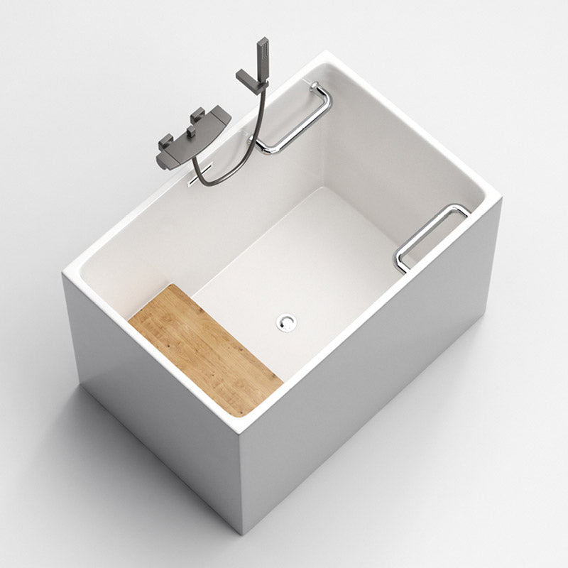 Modern Rectangle White Acrylic Bathtub Back to Wall with Drain Bath Tub and Overflow Hole Gray-White Tub with Wall Mounted Faucets Clearhalo 'Bathroom Remodel & Bathroom Fixtures' 'Bathtubs' 'Home Improvement' 'home_improvement' 'home_improvement_bathtubs' 'Showers & Bathtubs' 6482863