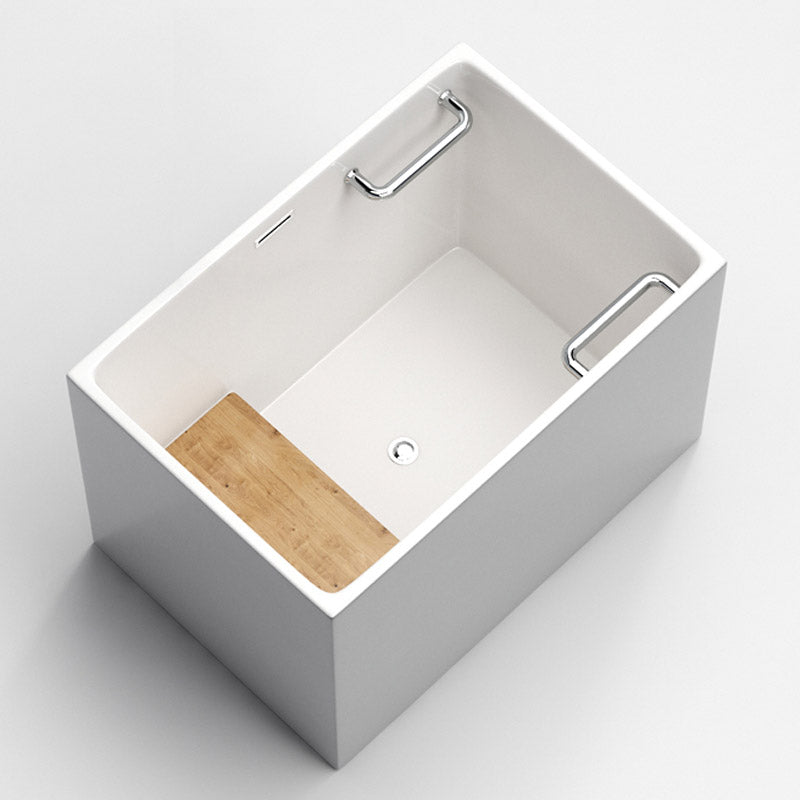 Modern Rectangle White Acrylic Bathtub Back to Wall with Drain Bath Tub and Overflow Hole Gray-White Tub Clearhalo 'Bathroom Remodel & Bathroom Fixtures' 'Bathtubs' 'Home Improvement' 'home_improvement' 'home_improvement_bathtubs' 'Showers & Bathtubs' 6482867