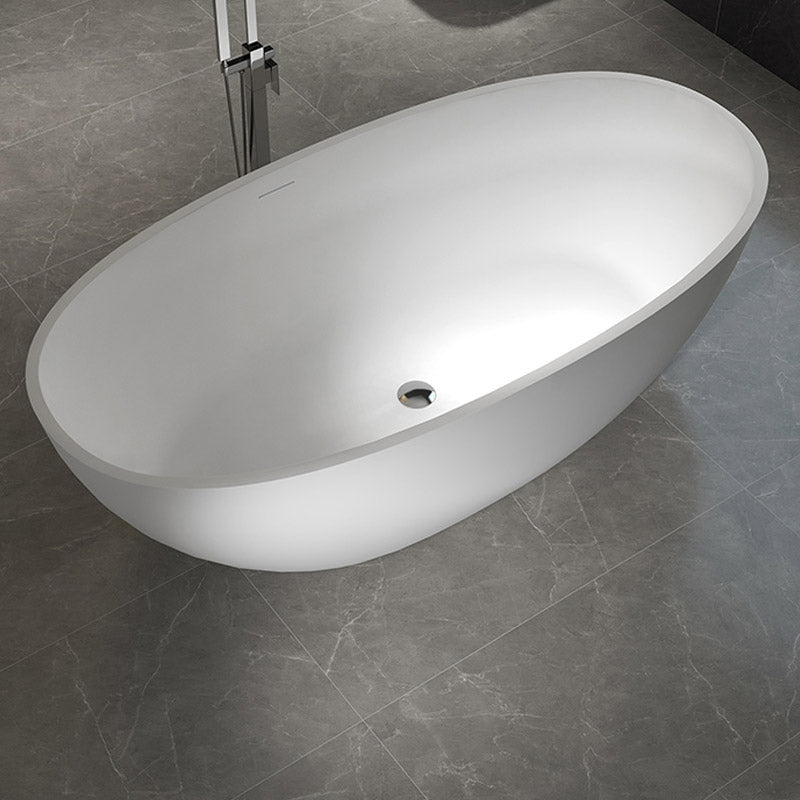 Modern Ellipse Stone Bathtub White Freestand Soaking Bathtub with Overflow Hole Matte White 55"L x 31"W x 22"H Clearhalo 'Bathroom Remodel & Bathroom Fixtures' 'Bathtubs' 'Home Improvement' 'home_improvement' 'home_improvement_bathtubs' 'Showers & Bathtubs' 6483051