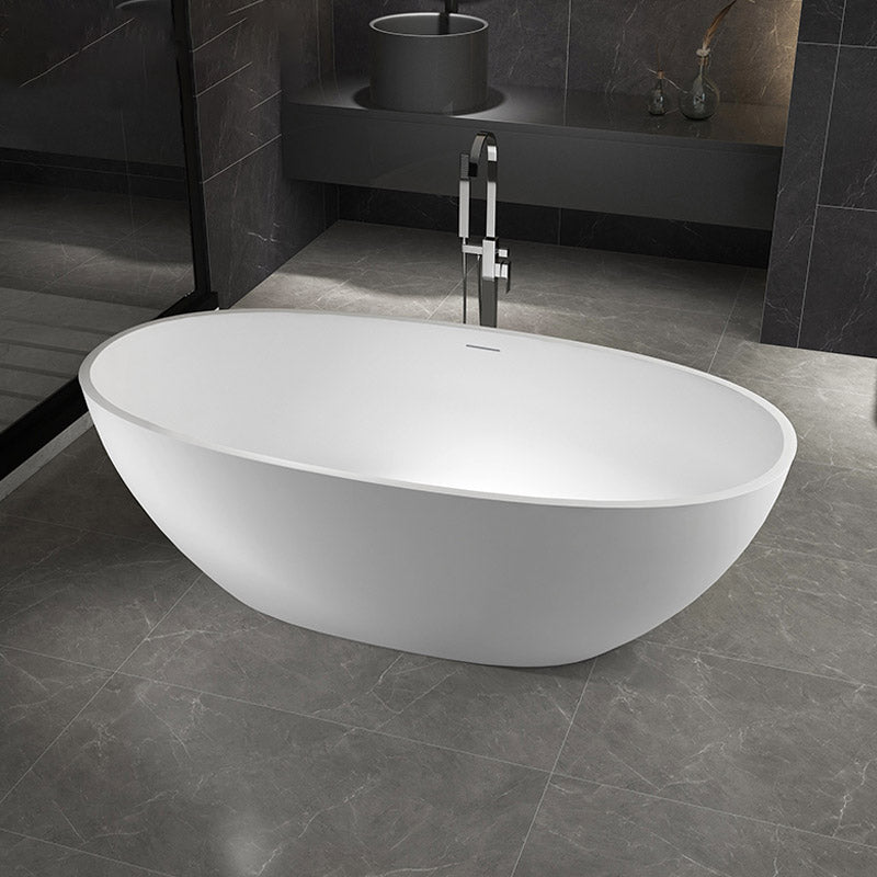 Modern Ellipse Stone Bathtub White Freestand Soaking Bathtub with Overflow Hole Matte White 59"L x 31"W x 22"H Clearhalo 'Bathroom Remodel & Bathroom Fixtures' 'Bathtubs' 'Home Improvement' 'home_improvement' 'home_improvement_bathtubs' 'Showers & Bathtubs' 6483052