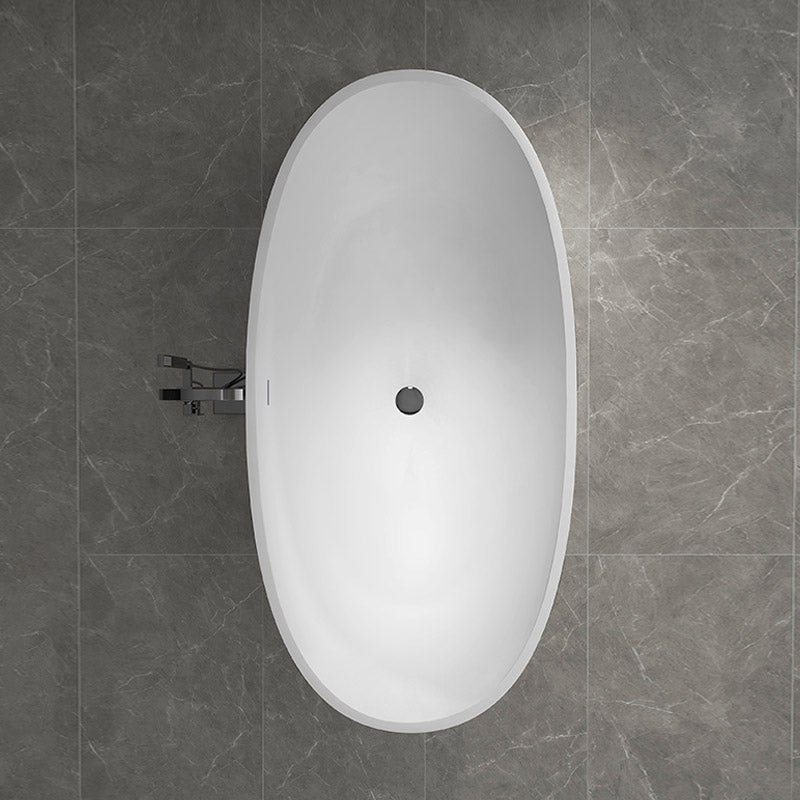 Modern Ellipse Stone Bathtub White Freestand Soaking Bathtub with Overflow Hole Clearhalo 'Bathroom Remodel & Bathroom Fixtures' 'Bathtubs' 'Home Improvement' 'home_improvement' 'home_improvement_bathtubs' 'Showers & Bathtubs' 6483058