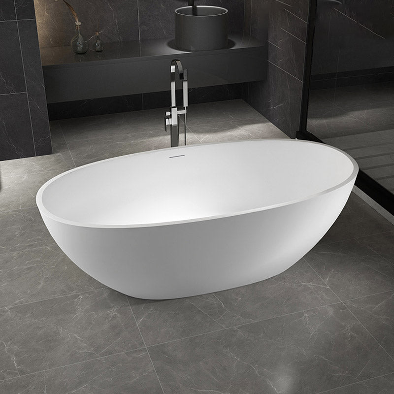 Modern Ellipse Stone Bathtub White Freestand Soaking Bathtub with Overflow Hole Clearhalo 'Bathroom Remodel & Bathroom Fixtures' 'Bathtubs' 'Home Improvement' 'home_improvement' 'home_improvement_bathtubs' 'Showers & Bathtubs' 6483060