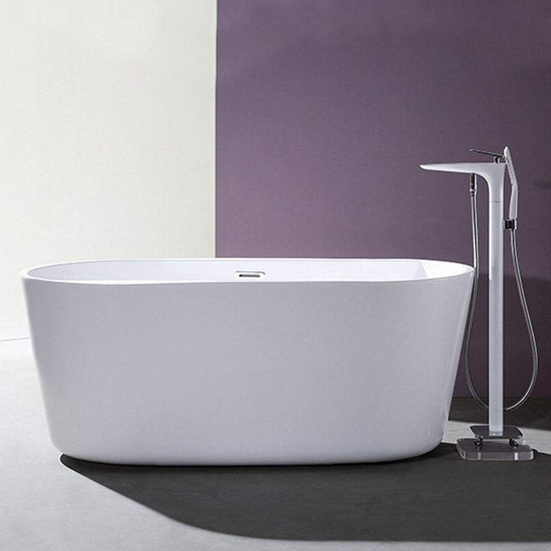 Modern Acrylic Ellipse Bathtub White Freestand Soaking Bathtub with Overflow Hole Clearhalo 'Bathroom Remodel & Bathroom Fixtures' 'Bathtubs' 'Home Improvement' 'home_improvement' 'home_improvement_bathtubs' 'Showers & Bathtubs' 6483075