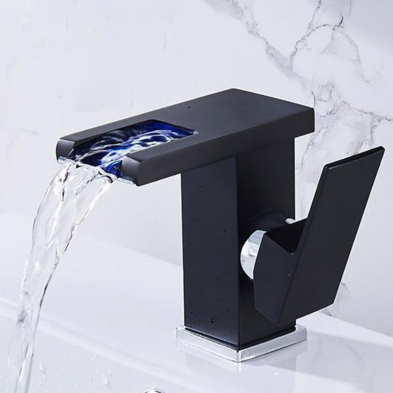 Modern Vessel Sink Faucet Brass Lever Handles LED Waterfall Basin Lavatory Faucet Clearhalo 'Bathroom Remodel & Bathroom Fixtures' 'Bathroom Sink Faucets' 'Bathroom Sinks & Faucet Components' 'bathroom_sink_faucets' 'Home Improvement' 'home_improvement' 'home_improvement_bathroom_sink_faucets' 6484166
