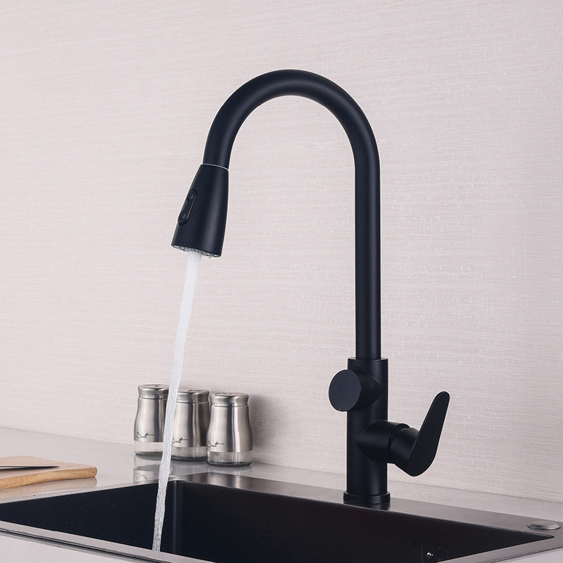 Modern Style Kitchen Faucet Stainless Steel 1-Handle High Arc Retractable Kitchen Faucet Black Clearhalo 'Home Improvement' 'home_improvement' 'home_improvement_kitchen_faucets' 'Kitchen Faucets' 'Kitchen Remodel & Kitchen Fixtures' 'Kitchen Sinks & Faucet Components' 'kitchen_faucets' 6484222