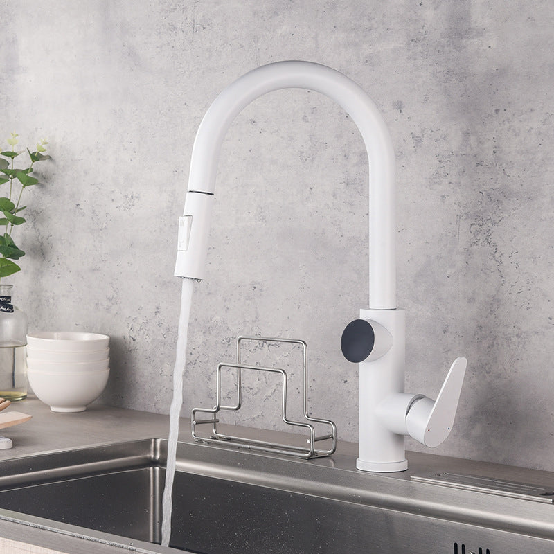 Modern Style Kitchen Faucet Stainless Steel 1-Handle High Arc Retractable Kitchen Faucet White Clearhalo 'Home Improvement' 'home_improvement' 'home_improvement_kitchen_faucets' 'Kitchen Faucets' 'Kitchen Remodel & Kitchen Fixtures' 'Kitchen Sinks & Faucet Components' 'kitchen_faucets' 6484224