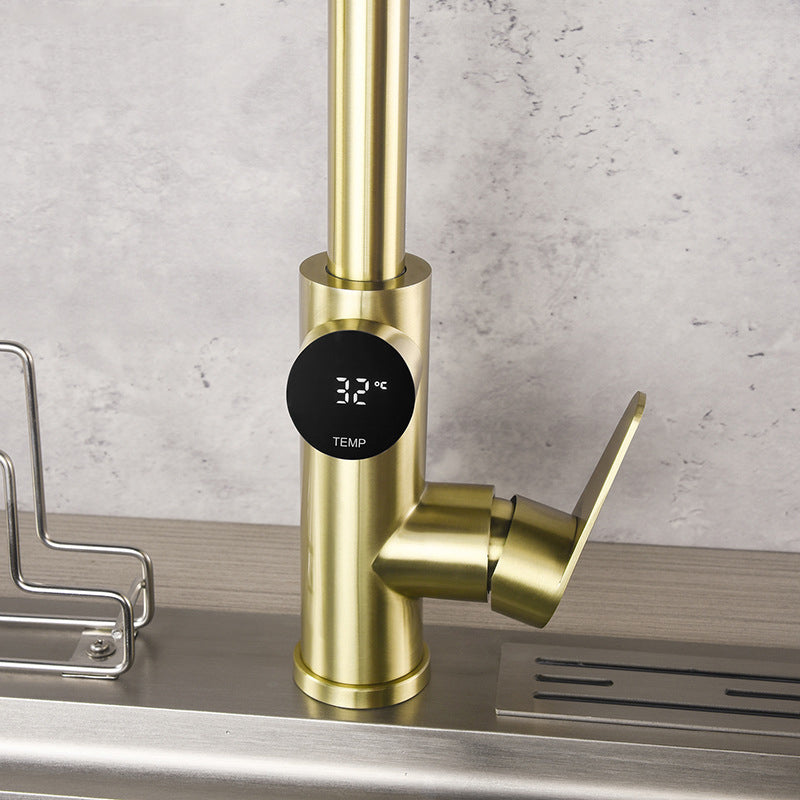 Modern Style Kitchen Faucet Stainless Steel 1-Handle High Arc Retractable Kitchen Faucet Clearhalo 'Home Improvement' 'home_improvement' 'home_improvement_kitchen_faucets' 'Kitchen Faucets' 'Kitchen Remodel & Kitchen Fixtures' 'Kitchen Sinks & Faucet Components' 'kitchen_faucets' 6484229
