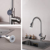 Modern Style Kitchen Faucet Stainless Steel 1-Handle High Arc Retractable Kitchen Faucet Clearhalo 'Home Improvement' 'home_improvement' 'home_improvement_kitchen_faucets' 'Kitchen Faucets' 'Kitchen Remodel & Kitchen Fixtures' 'Kitchen Sinks & Faucet Components' 'kitchen_faucets' 6484235