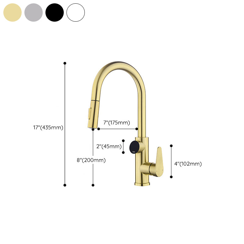 Modern Style Kitchen Faucet Stainless Steel 1-Handle High Arc Retractable Kitchen Faucet Clearhalo 'Home Improvement' 'home_improvement' 'home_improvement_kitchen_faucets' 'Kitchen Faucets' 'Kitchen Remodel & Kitchen Fixtures' 'Kitchen Sinks & Faucet Components' 'kitchen_faucets' 6484239