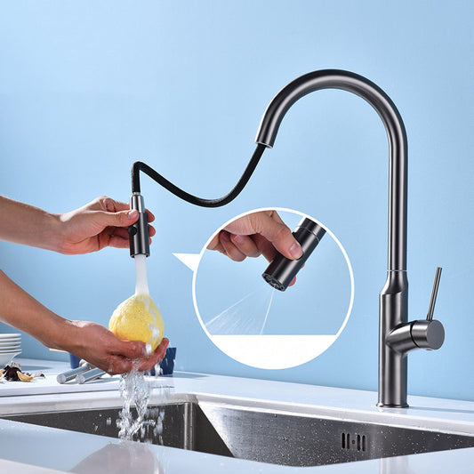 Modern Kitchen Faucet Stainless Steel 1-Handle High Arc Retractable Kitchen Faucet Clearhalo 'Home Improvement' 'home_improvement' 'home_improvement_kitchen_faucets' 'Kitchen Faucets' 'Kitchen Remodel & Kitchen Fixtures' 'Kitchen Sinks & Faucet Components' 'kitchen_faucets' 6484240