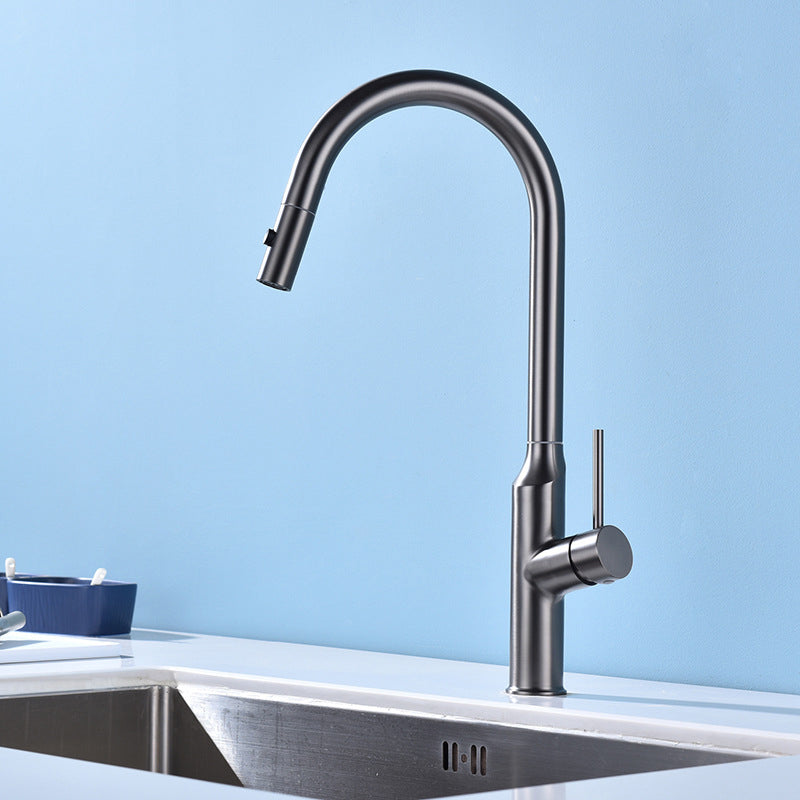 Modern Kitchen Faucet Stainless Steel 1-Handle High Arc Retractable Kitchen Faucet Silver/Gray Clearhalo 'Home Improvement' 'home_improvement' 'home_improvement_kitchen_faucets' 'Kitchen Faucets' 'Kitchen Remodel & Kitchen Fixtures' 'Kitchen Sinks & Faucet Components' 'kitchen_faucets' 6484241