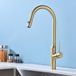 Modern Kitchen Faucet Stainless Steel 1-Handle High Arc Retractable Kitchen Faucet Gold Clearhalo 'Home Improvement' 'home_improvement' 'home_improvement_kitchen_faucets' 'Kitchen Faucets' 'Kitchen Remodel & Kitchen Fixtures' 'Kitchen Sinks & Faucet Components' 'kitchen_faucets' 6484242