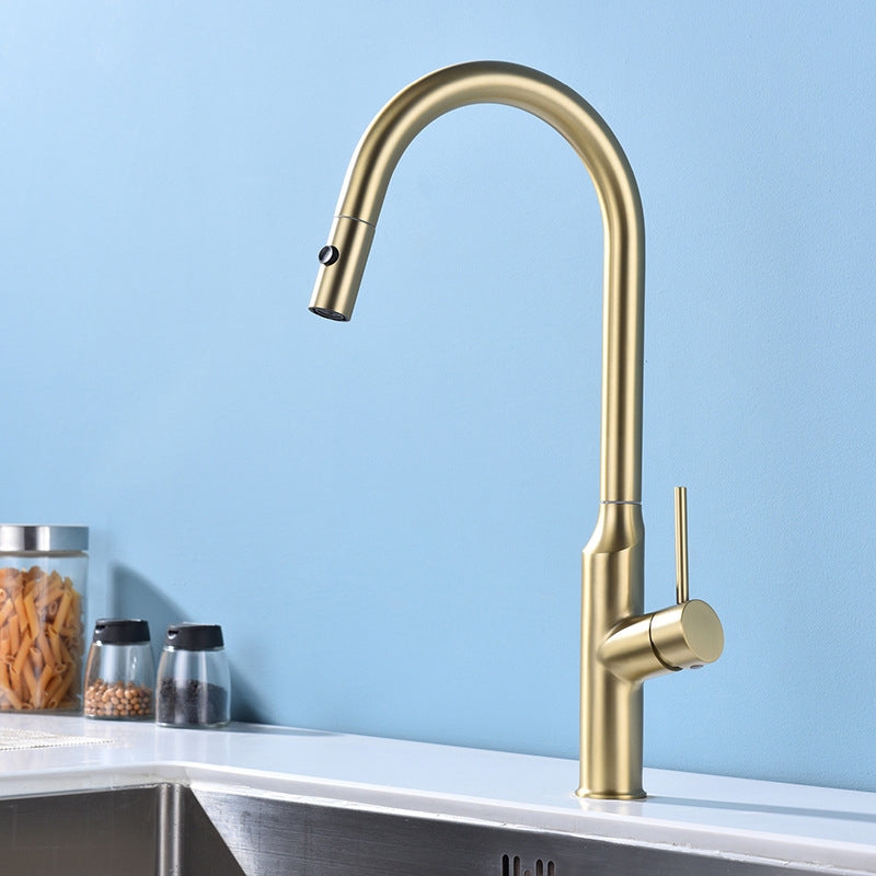 Modern Kitchen Faucet Stainless Steel 1-Handle High Arc Retractable Kitchen Faucet Gold Clearhalo 'Home Improvement' 'home_improvement' 'home_improvement_kitchen_faucets' 'Kitchen Faucets' 'Kitchen Remodel & Kitchen Fixtures' 'Kitchen Sinks & Faucet Components' 'kitchen_faucets' 6484242