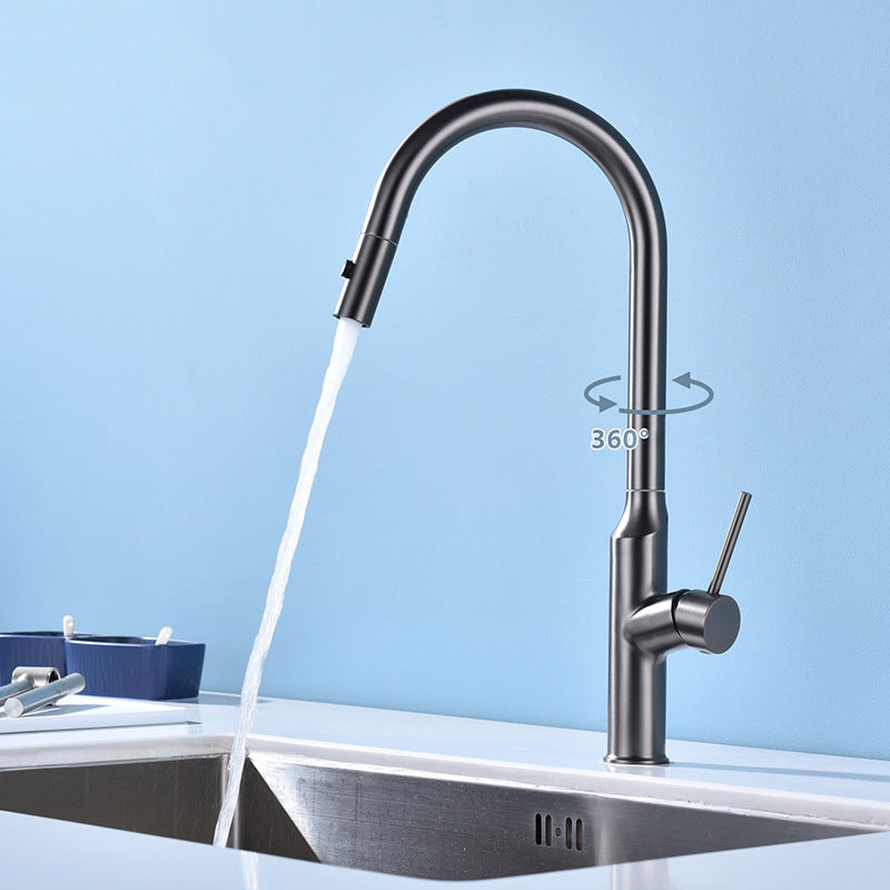 Modern Kitchen Faucet Stainless Steel 1-Handle High Arc Retractable Kitchen Faucet Clearhalo 'Home Improvement' 'home_improvement' 'home_improvement_kitchen_faucets' 'Kitchen Faucets' 'Kitchen Remodel & Kitchen Fixtures' 'Kitchen Sinks & Faucet Components' 'kitchen_faucets' 6484245