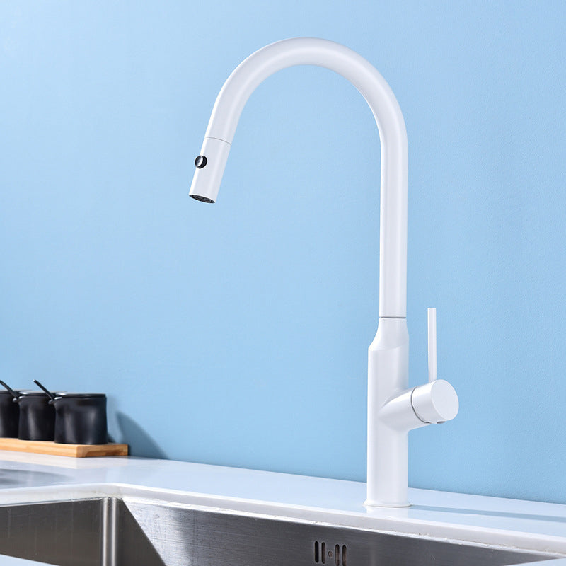 Modern Kitchen Faucet Stainless Steel 1-Handle High Arc Retractable Kitchen Faucet White Clearhalo 'Home Improvement' 'home_improvement' 'home_improvement_kitchen_faucets' 'Kitchen Faucets' 'Kitchen Remodel & Kitchen Fixtures' 'Kitchen Sinks & Faucet Components' 'kitchen_faucets' 6484248