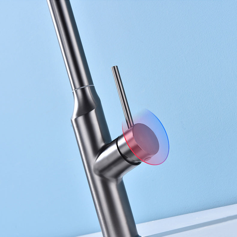 Modern Kitchen Faucet Stainless Steel 1-Handle High Arc Retractable Kitchen Faucet Clearhalo 'Home Improvement' 'home_improvement' 'home_improvement_kitchen_faucets' 'Kitchen Faucets' 'Kitchen Remodel & Kitchen Fixtures' 'Kitchen Sinks & Faucet Components' 'kitchen_faucets' 6484250