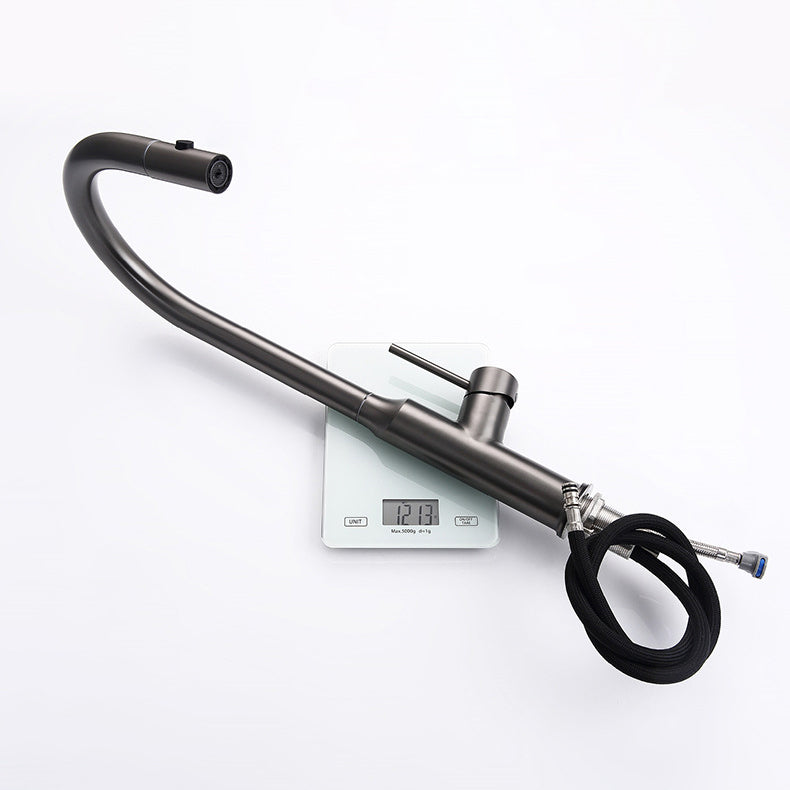 Modern Kitchen Faucet Stainless Steel 1-Handle High Arc Retractable Kitchen Faucet Clearhalo 'Home Improvement' 'home_improvement' 'home_improvement_kitchen_faucets' 'Kitchen Faucets' 'Kitchen Remodel & Kitchen Fixtures' 'Kitchen Sinks & Faucet Components' 'kitchen_faucets' 6484252