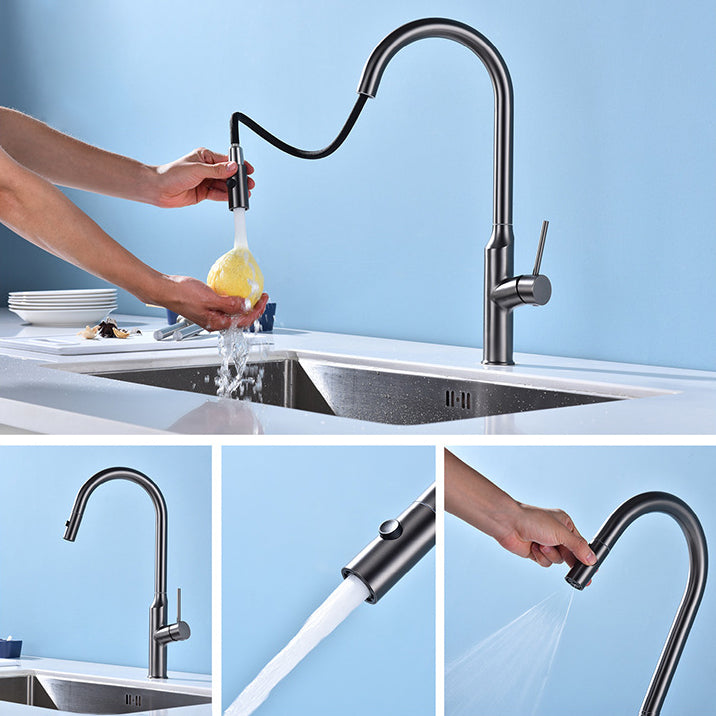 Modern Kitchen Faucet Stainless Steel 1-Handle High Arc Retractable Kitchen Faucet Clearhalo 'Home Improvement' 'home_improvement' 'home_improvement_kitchen_faucets' 'Kitchen Faucets' 'Kitchen Remodel & Kitchen Fixtures' 'Kitchen Sinks & Faucet Components' 'kitchen_faucets' 6484253
