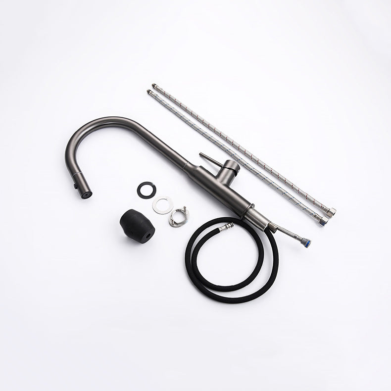 Modern Kitchen Faucet Stainless Steel 1-Handle High Arc Retractable Kitchen Faucet Clearhalo 'Home Improvement' 'home_improvement' 'home_improvement_kitchen_faucets' 'Kitchen Faucets' 'Kitchen Remodel & Kitchen Fixtures' 'Kitchen Sinks & Faucet Components' 'kitchen_faucets' 6484258