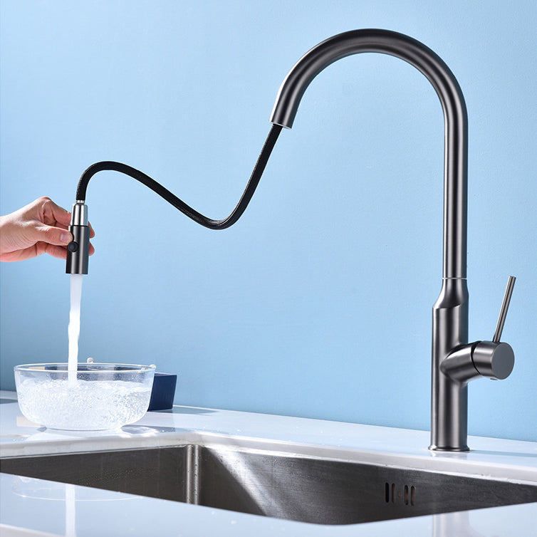 Modern Kitchen Faucet Stainless Steel 1-Handle High Arc Retractable Kitchen Faucet Clearhalo 'Home Improvement' 'home_improvement' 'home_improvement_kitchen_faucets' 'Kitchen Faucets' 'Kitchen Remodel & Kitchen Fixtures' 'Kitchen Sinks & Faucet Components' 'kitchen_faucets' 6484259