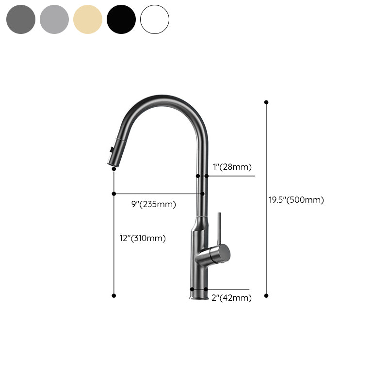 Modern Kitchen Faucet Stainless Steel 1-Handle High Arc Retractable Kitchen Faucet Clearhalo 'Home Improvement' 'home_improvement' 'home_improvement_kitchen_faucets' 'Kitchen Faucets' 'Kitchen Remodel & Kitchen Fixtures' 'Kitchen Sinks & Faucet Components' 'kitchen_faucets' 6484260